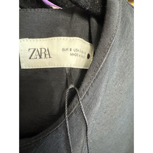 Zara Women's Collection Side Draped Mixi Dress Black Linen Blend Old Money S - Picture 10 of 15